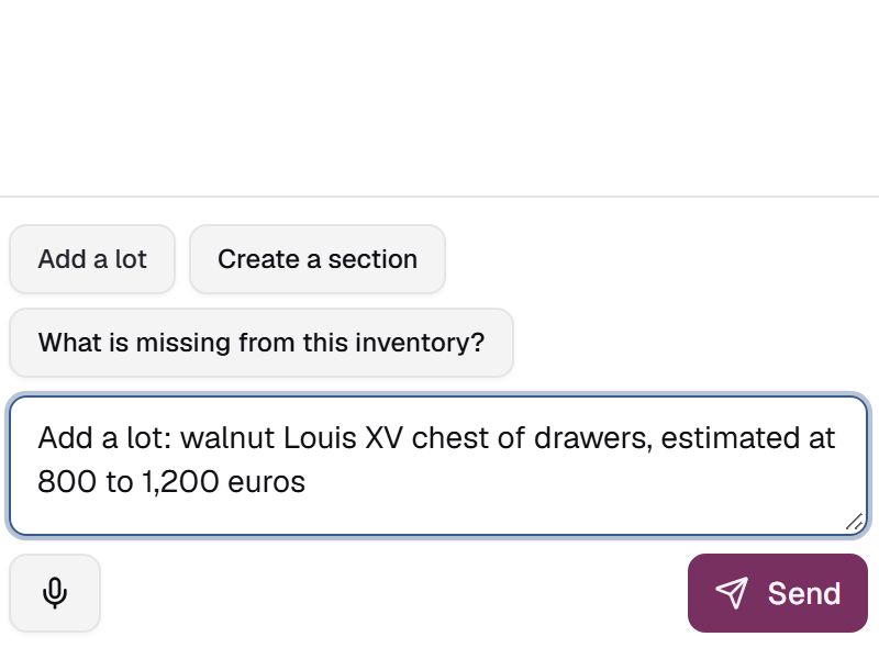 Completing the Add a lot request in the assistant, before sending it