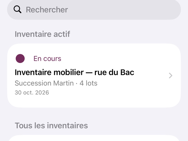 Toucher l'inventaire en cours dans l'onglet Inventaires