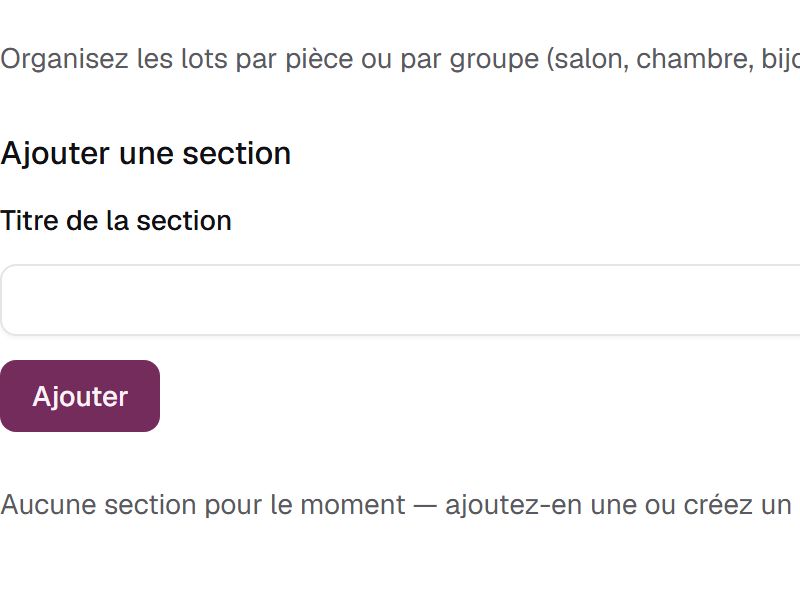 Saisir le titre d'une section sur un inventaire encore vide