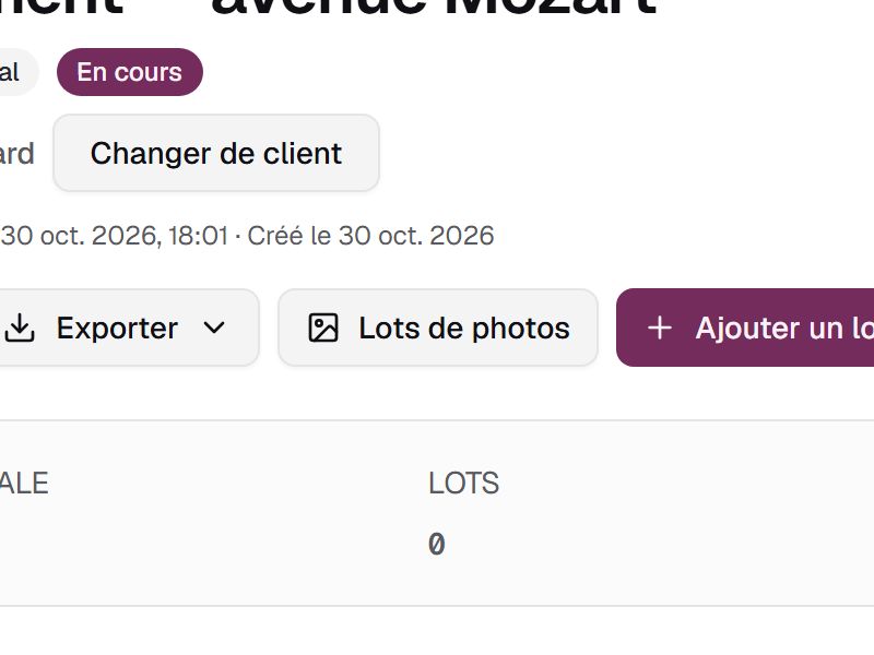 Choisir Lots de photos sur la page de l'inventaire