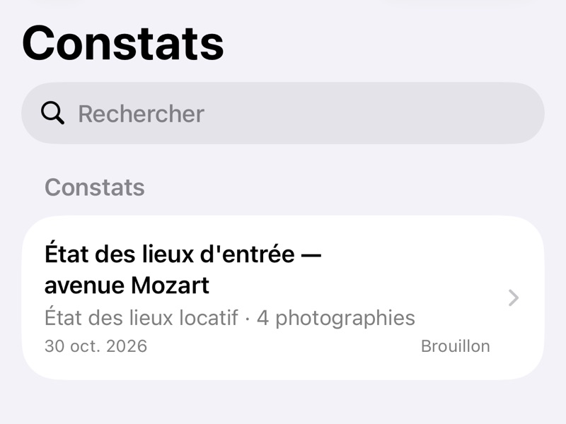 Ouvrir un constat en brouillon dans l'onglet Constats de l'iPhone
