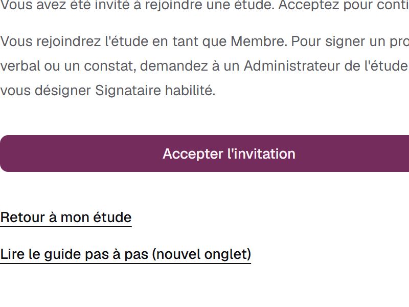 Choisir Accepter l'invitation sur la page de l'invitation, qui indique le rôle Membre