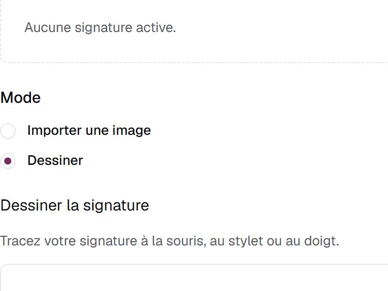 Choisir Dessiner dans la section Ma signature, au-dessus de la zone de dessin